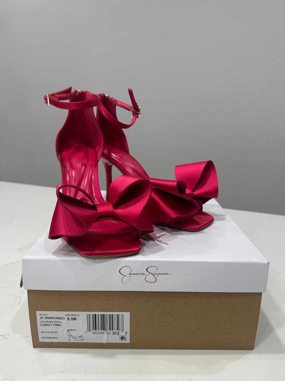 Jessica Simpson Hot Pink Satin Bow Ankle-Strap Heels